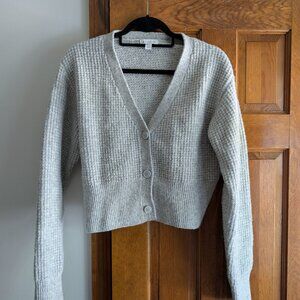 Topshop Light Grey Textured Cropped Cardigan